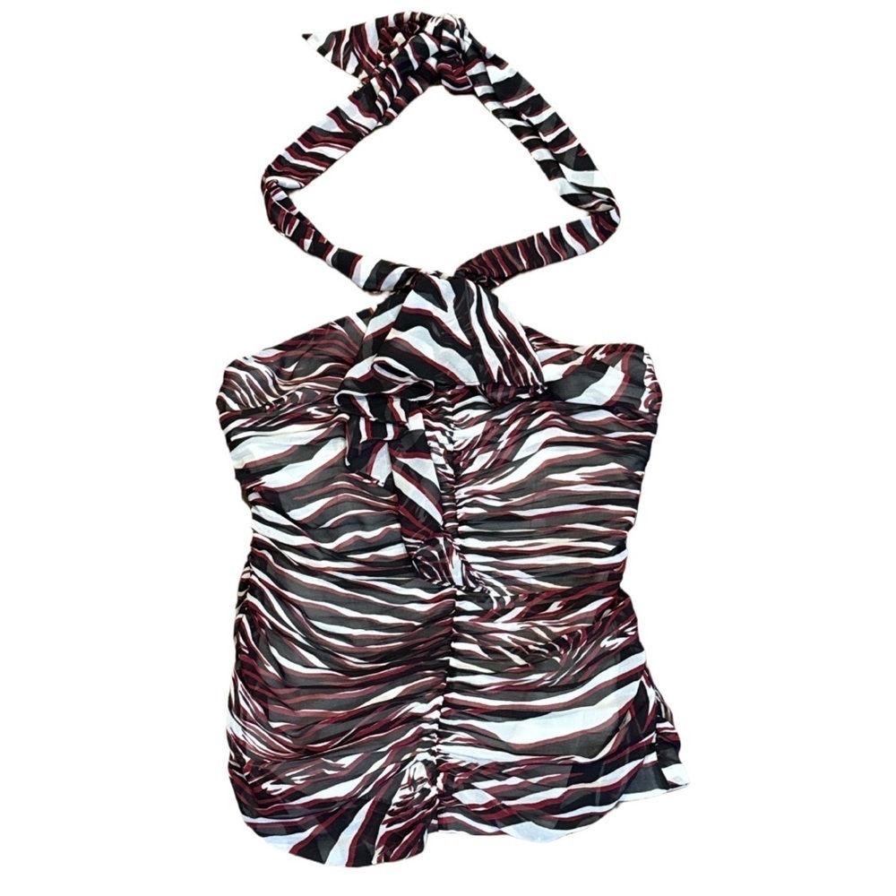Small Halter Top from EXPRESS Stylish Halter Neck Ruched - Black White Red